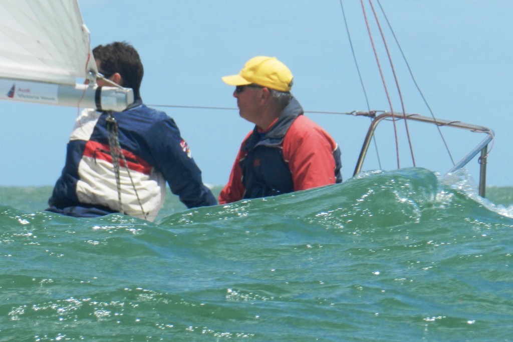 J24 Nationals Jan 9,2013  Class president Simon Grain in yellow cap © Chris Furey